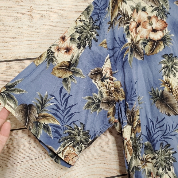 Pierre Cardin Blue Pineapple Tropical Hawaiian Button Down Shirt XL - Picture 3 of 7